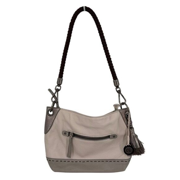 The Sak Indio Leather Bucket Shoulder Bag White Gray - Picture 2 of 15